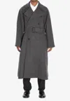 Saint Laurent Long Coat In Cashmere In Gray