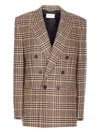 Saint Laurent Double-breasted Checked Silk And Cashmere-blend Blazer In Brown