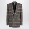 Saint Laurent Double-breasted Checked Jacket In Gray