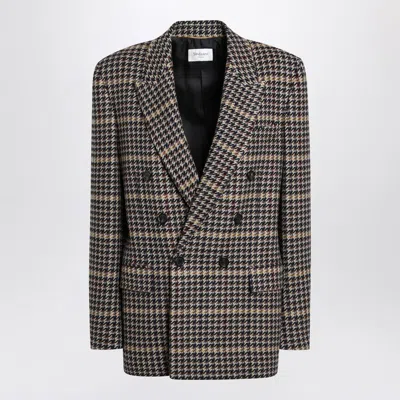 Saint Laurent Double-breasted Checked Jacket In Gray