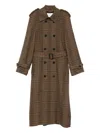 Saint Laurent Double-breasted Checked Trench Coat In Brown