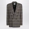 Saint Laurent Brown Double-breasted Jacket With Notched Revers And All-over Check Motif In Wool Woman In Brown