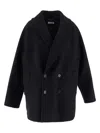 Saint Laurent Double-breasted Coat In Black