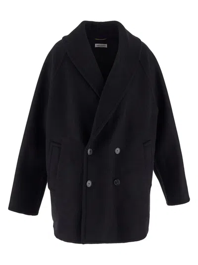 Saint Laurent Double-breasted Coat In Black