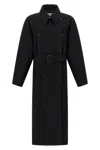 Saint Laurent Double-breasted Long Coat In Grain De Poudre Clothing In Black