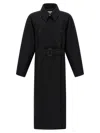 Saint Laurent Double-breasted Long Coat In Grain De Poudre In Black