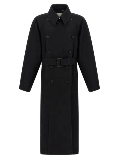 Saint Laurent Double-breasted Coat In Black