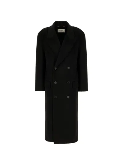 Saint Laurent Double-breasted Coat In Black