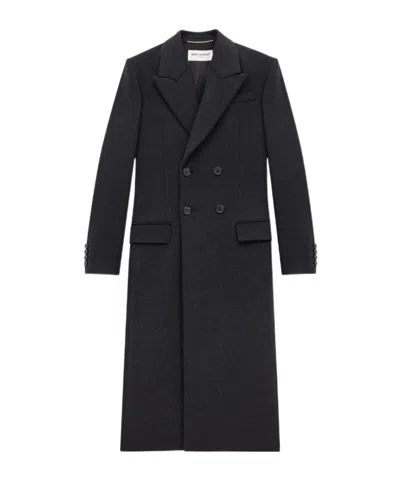 Saint Laurent Double-breasted Coat In Black