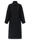 Saint Laurent Long Wool Coat With Belt And Pockets In Blue