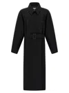 Saint Laurent Double-breasted Long Coat In Grain De Poudre In Black