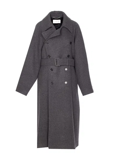 Saint Laurent Double Breasted Coat In Gray