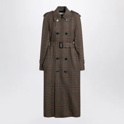 Saint Laurent Double-breasted Coat In Prince Of Wales Wool In Brown