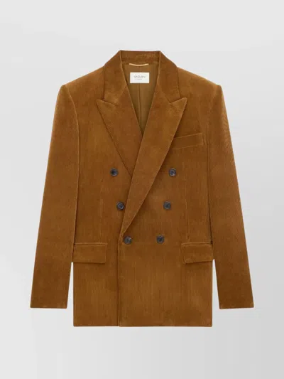 Saint Laurent Corduroy Double-breasted Blazer In Brown