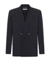 Saint Laurent Double-breasted Flannel Blazer In Black