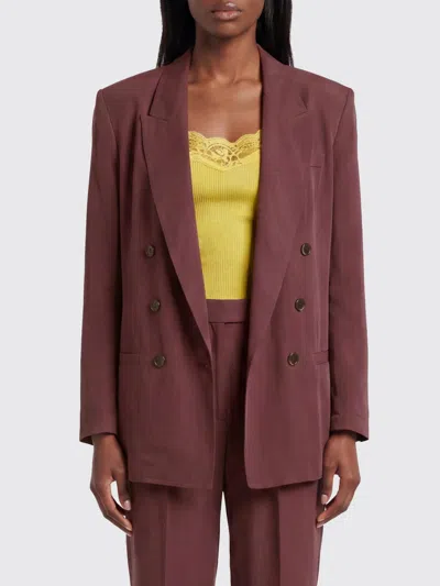 Saint Laurent Double Breasted Fluid Silk Oversized Blazer In Brown