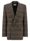 Saint Laurent Brown Double-breasted Jacket With Notched Revers And All-over Check Motif In Wool Woman In Brown
