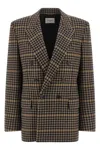 Saint Laurent Brown Double-breasted Jacket With Notched Revers And All-over Check Motif In Wool Woman In Multi