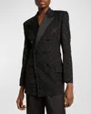 Saint Laurent Double-breasted Lace Tuxedo Blazer In Nero