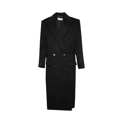 Pre-owned Saint Laurent Double Breasted Long-sleeve Coat 'black Profond' | Women's Size 34