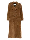 Saint Laurent Double Breasted Belted Trench Coat In Brown