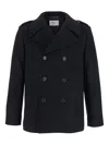 Saint Laurent Black Double-breasted Coat With Wide Notched Revers In Wool Man In Black