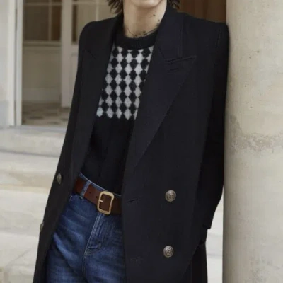 Pre-owned Saint Laurent Double Breasted Overcoat In Small And Medium In Black