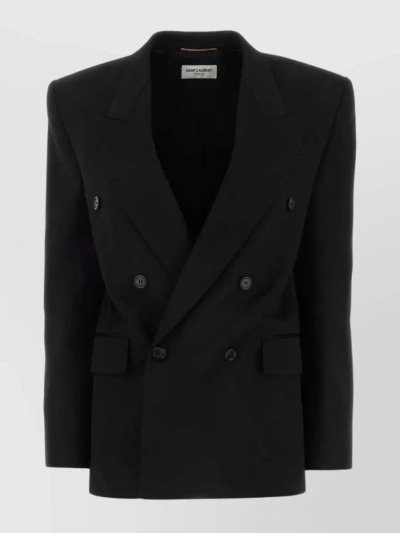 Saint Laurent Double-breasted Oversize Wool Blazer In Black