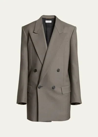 SAINT LAURENT DOUBLE-BREASTED OVERSIZE WOOL BLAZER JACKET