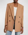Saint Laurent Double-breasted Wool-gabardine Blazer In Praline