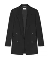 Saint Laurent Double-breasted Oversized Jacket In Striped Wool In Black