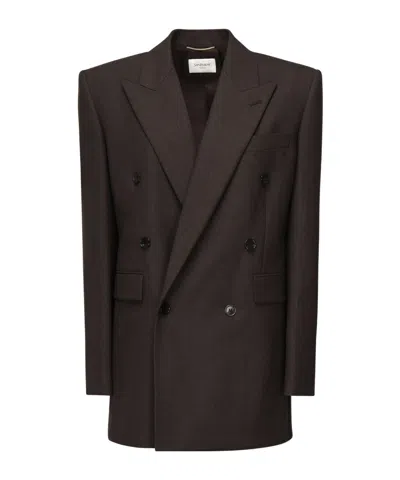 SAINT LAURENT DOUBLE-BREASTED PADDED-SHOULDER JACKET