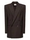 Saint Laurent Double-breasted Padded-shoulder Jacket In Brown