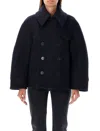 Saint Laurent Black Double-breasted Coat With Classic Wide Revers In Wool Woman In Black
