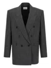 Saint Laurent Double-breasted Blazer In Gray
