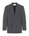 Saint Laurent Classic Pinstripe Double Breasted Blazer In Gray