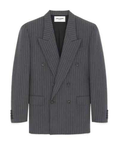 SAINT LAURENT DOUBLE-BREASTED PINSTRIPE WOOL BLAZER