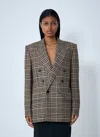 Saint Laurent Double-breasted Plaid Blazer In Brown