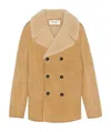Saint Laurent Men's Double Breasted Shearling Coat In Nude