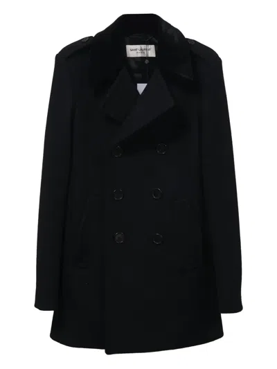 Pre-owned Saint Laurent Double-breasted Short Coat In Black