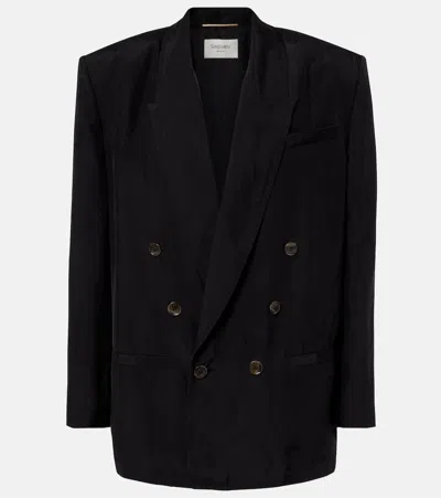 Saint Laurent Double-breasted Silk Blazer In Brown