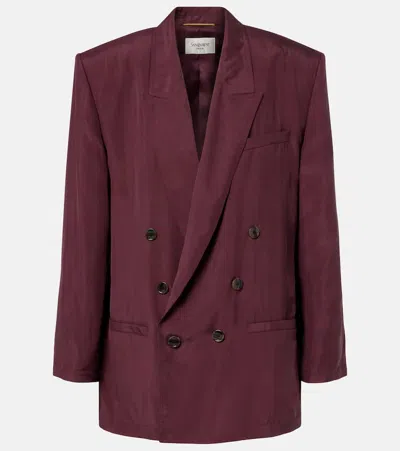 Saint Laurent Double-breasted Silk Blazer In Red