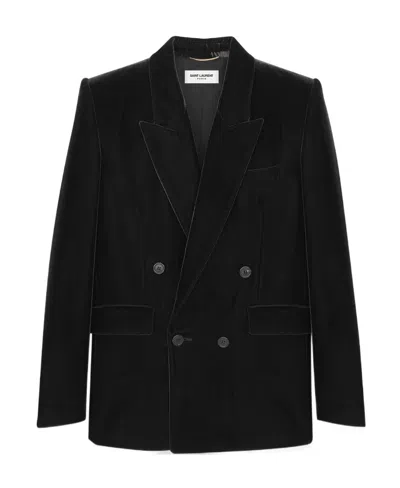 Saint Laurent Double-breasted Jacket In Velvet In Red