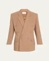 Saint Laurent Double-breasted Silk Wrap Blazer In Coffee Bei