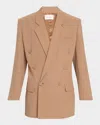 Saint Laurent Double-breasted Silk Wrap Blazer In Coffee Bei