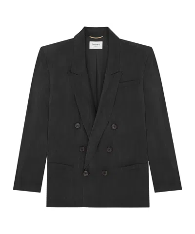 Saint Laurent Double-breasted Six-button Suit Jacket In Black