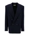 Saint Laurent Cassandre Double-breasted Jacket In Blue