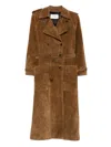 Saint Laurent Double Breasted Belted Trench Coat In Brown