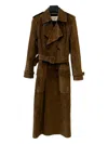 Saint Laurent Double-breasted Suede Long Trench-coat In Brown