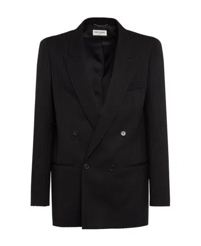 Saint Laurent Double-breasted Suit Jacket In Black